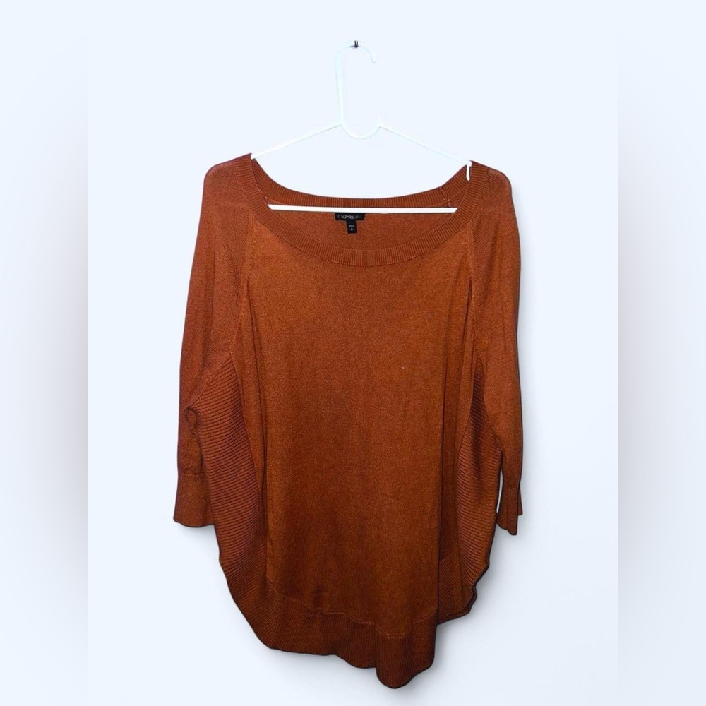 Express Oversized Burnt Orange Knit Sweater with 3/4 sleeves